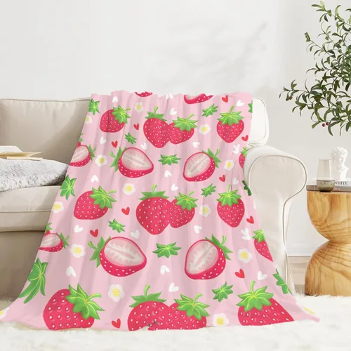 Miniatura 16 de Darani Manta de franela ligera de fruta de plátano, súper suave y acogedora, cálida y ligera, manta de franela suave de 60 x 50 pulgadas