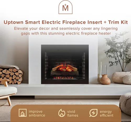 Miniatura 2 de Modern Ember Uptown - Inserto de chimenea eléctrica inteligente de 33 pulgadas con kit de molduras de 3 pulgadas, compatible con Alexa, incluye Kit
