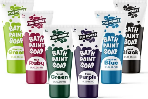 Miniatura 9 de Tub Works® Jabón de Pintura de Bañera, Juego de Juguetes de Baño de 6 Piezas Neón No Tóxico Pintura de Bañera Lavable para Pintar con los Dedos