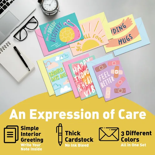 Miniatura 4 de S&O Fun Tarjetas de Mejórate Pronto con Sobres, Juego Colorido de 24 Tarjetas - Lindos Regalos para Hombres y Mujeres - Hojas de Mejórate Pronto