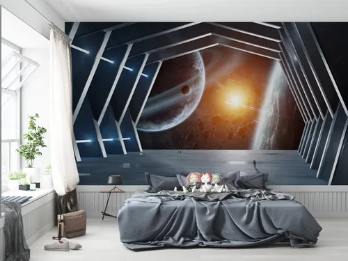 Miniatura 13 de Niwo ART - Mural de pared Astronauts Explorando Asteroid Spaceship B, Universe Papel tapiz autoadhesivo grande autoadhesivo (64 x 96 pulgadas)
