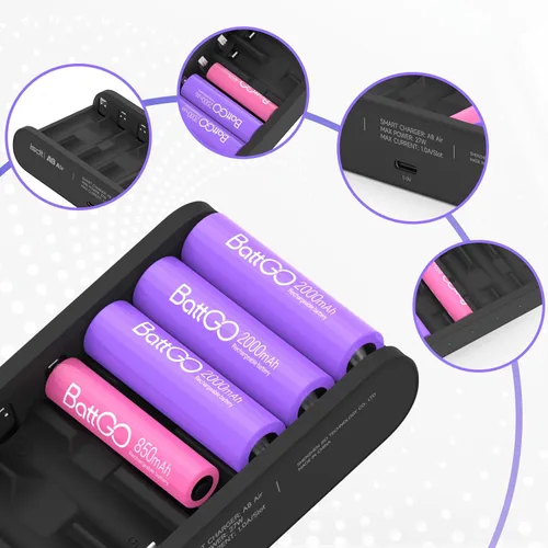 Miniatura 3 de ISDT Cargador de batería A8 Air para el hogar, 8 bahías AA AAA cargador de batería inteligente Max 27W, carga rápida para Nimh NiCd LiHv Life 1.2V