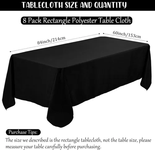 Miniatura 2 de Fivenl - Juego de 8 manteles negros de 60 x 84 pulgadas, manteles de mesa rectangular de 4 pies al por mayor, fundas de mesa de poliéster lavable