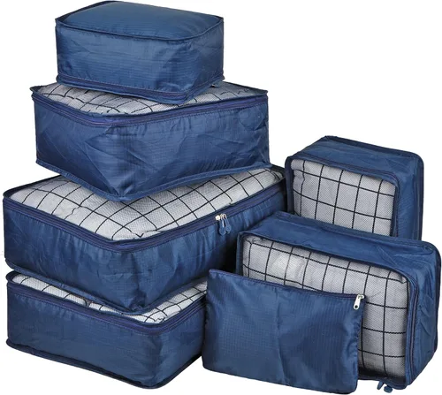 Vercord Juego de 7 organizadores de equipaje de viaje, organizadores de maleta, bolsas para ropa, ropa interior, bolsa para zapatos, color azul