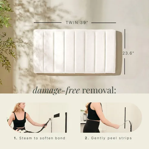 Miniatura 2 de Hearth & Harbor Cabecera tapizada doble – Cabecera cosida de canal fácil de montar tamaño individual – Cabeceras montadas en la pared con paneles