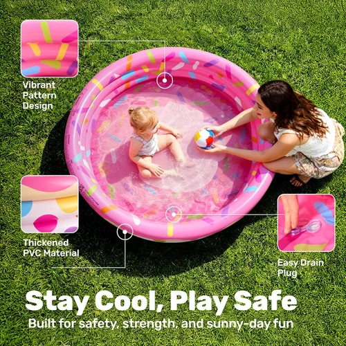 Miniatura 2 de Paquete de 3 piscinas inflables para niños de 45 x 10 pulgadas, sandía, piña y cupcakes para niños de temporada y diversión de temporada, piscina