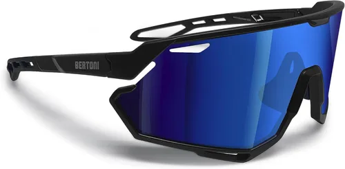 Miniatura 7 de Bertoni Gafas de sol deportivas para ciclismo MTB Running para hombres y mujeres en TR90 lente ancha antivaho mod. ALPHA NUEVO Negro brillante/verde