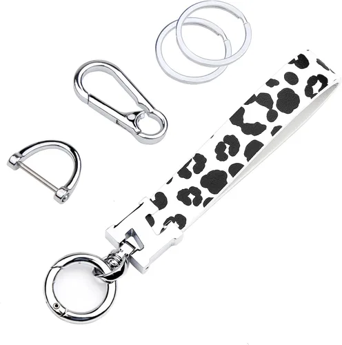 Miniatura 7 de Llavero universal de cuero con clip para llaves, anillo en D, cadenas para llavero para cinturón con mosquetón y 2 llaveros para hombres y mujeres