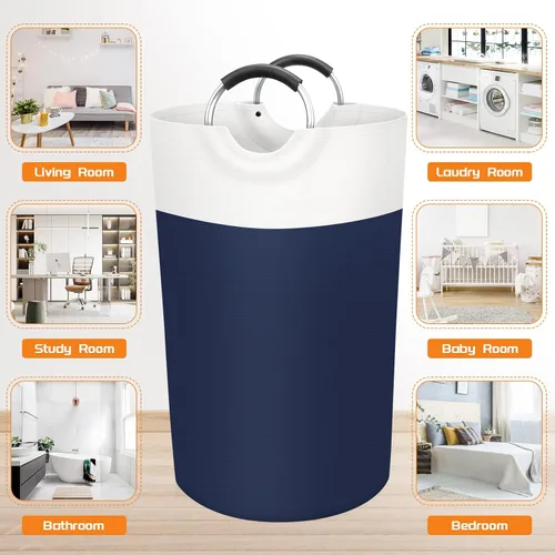 Miniatura 7 de BlissTotes - Cesta de lavandería de 90L, cesta de lavandería independiente, cesta de ropa sucia plegable, tela impermeable con asas de aluminio Azul