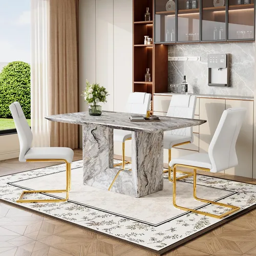 Miniatura 28 de Mesa de comedor negra de 63 pulgadas Mesa de comedor moderna Mesa rectangular de madera con patas en forma de U de alta resistencia Estable