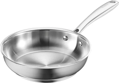 Redchef Sartén de acero inoxidable, no tóxica sin recubrimiento para cocinar, sartén para tortilla compatible con inducción con base adherida de