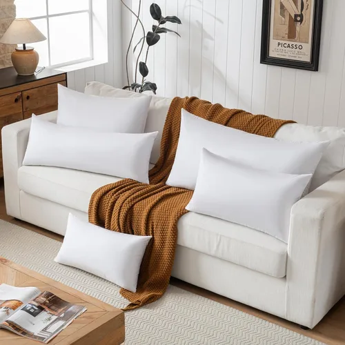 Miniatura 2 de basic home Insertos de Almohadas Decorativas de 12x20 - Insertos de Almohadas de Plumas de Plumón - Oblongo - Tela de Algodón - Juego de 2 - Blanco.