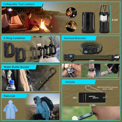 Miniatura 4 de Kit de supervivencia, regalos para Navidad para hombres y mujeres, 251 piezas de equipo de supervivencia de emergencia y suministros, kit de Negro