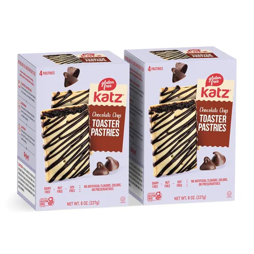 Katz sin gluten Chocolate Chip Toaster Pastries. Alimentos para el desayuno, snacks. Sin lácteos, cacahuetes, frutos secos y sésamo, sin color