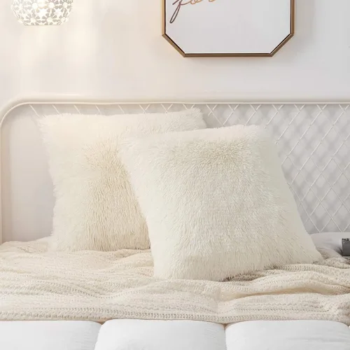 Miniatura 22 de Juego de 2 fundas de almohada estándar de piel sintética de terciopelo suave, fundas de almohada decorativas con cierre de cremallera