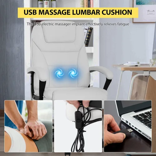 Miniatura 5 de Silla de escritorio ergonómica grande y alta de 500 libras con soporte lumbar, apoyacabezas, silla de oficina de masaje, silla giratoria de piel