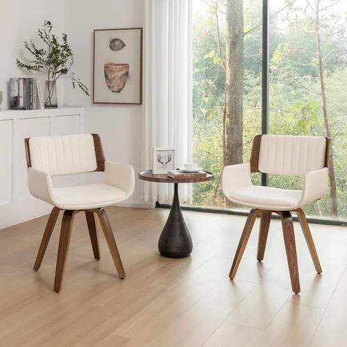 Miniatura 11 de LUNLING Sillas de comedor giratorias de piel sintética con acento, sillas modernas de mediados de siglo con patas de madera/reposabrazos/asiento