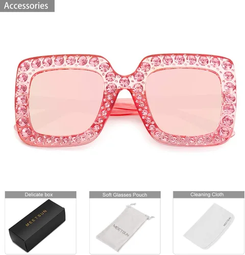 Miniatura 6 de MEETSUN Elton Square Rhinestone Sunglasses Oversized Bling for Women with Diamond Frames 70s Retro for Beach & Disco