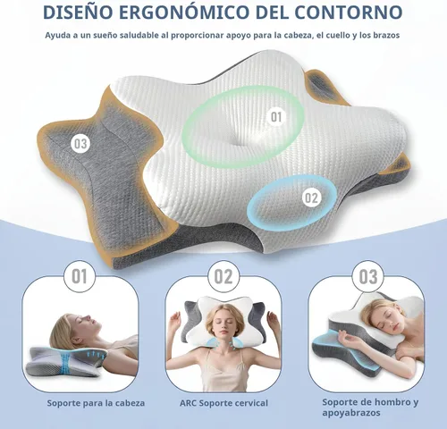 Miniatura 2 de Almohada cervical para cuello y hombros, almohadas ergonómicas de apoyo para el cuello para dormir con alivio del dolor, almohada de espuma Gris