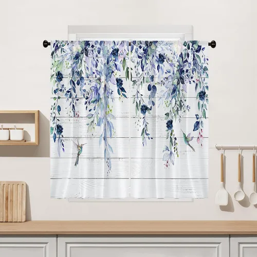 Miniatura 8 de Cortina de eucalipto negro y gris, cenefa para tratamiento de ventana, estilo bohemio, rústico, floral, bolsillo para barra, cortinas de ventana
