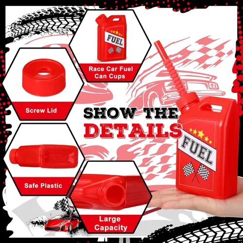 Miniatura 3 de Mifoci Paquete de 12 vasos de combustible para autos de carreras, vasos de 11 onzas con tema de carreras de pajita, recuerdos de fiesta