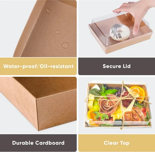 Miniatura 4 de Leafiew Paquete de 25 Cajas de Charcutería de 7x5 Pulgadas con Tapas Transparentes - Tablero de Papel Individual Para Llevar de Charcutería