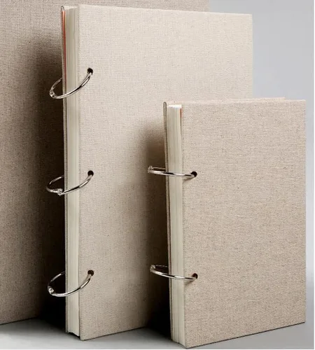 Miniatura 3 de Cuaderno de bocetos retro en espiral, tapa dura, de lino, 120 páginas, 160 GSM, grueso, recargable, hojas sueltas, para dibujar arte, papelería