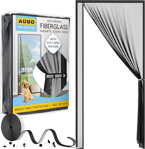 Miniatura 11 de AUGO - Puerta de malla de fibra de vidrio magnética - Autoadhesiva, resistente, partición de malla manos libres que mantiene alejados los insectos
