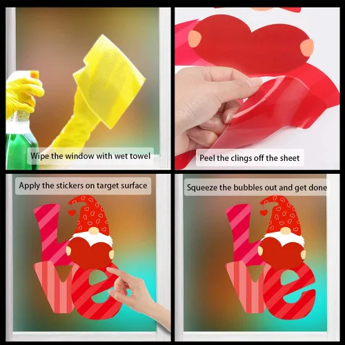 Miniatura 4 de CCINEE Adhesivo de ventana para el día de San Valentín, 6 hojas de calcomanías para ventana de gnomo, elfo, corazón, para San Valentín, boda