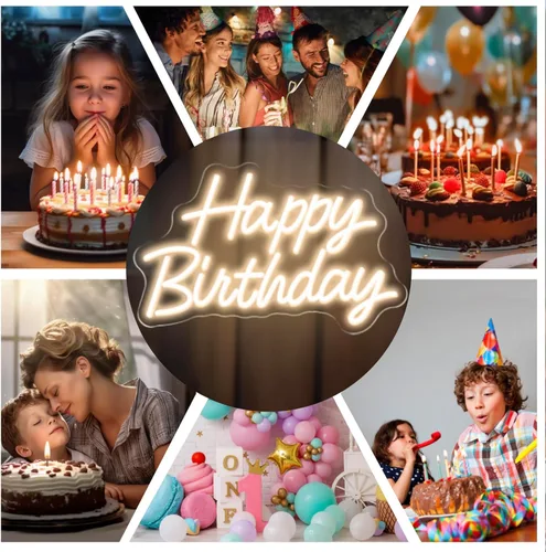 Miniatura 7 de Letrero de neón de feliz cumpleaños blanco cálido, luz de neón LED para decoración de fiesta de cumpleaños, alimentado por letreros de neón USB