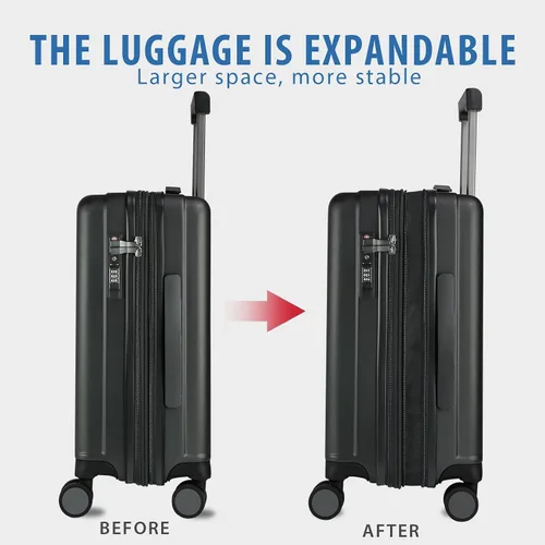 Miniatura 5 de KROSER Equipaje de mano con ruedas giratorias y cerradura TSA integrada, maleta duradera con ruedas, Negro
