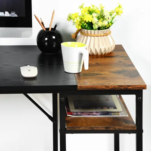 Miniatura 7 de FurnitureR Escritorio para computadora con estantes para espacios pequeños, escritorio simple para oficina en casa, escritorio de estudio, Marrón