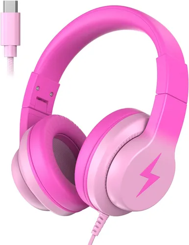 Miniatura 9 de Candy Bila Auriculares con cable para niños, auriculares USB tipo C para niños, volumen seguro de 85 dB, sonido estéreo HD, ajuste cómodo, ajustable