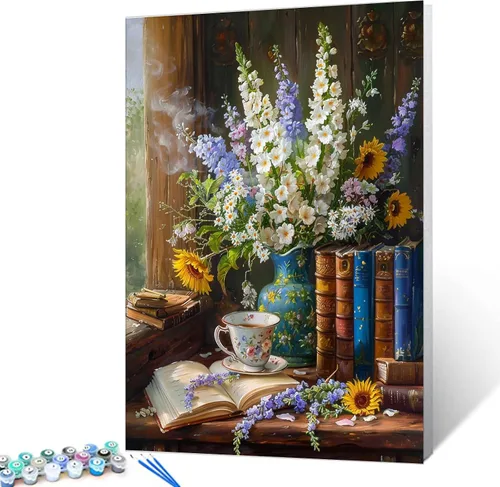 Miniatura 20 de Aihonmin Estantería 6 Pack Pintar por Números para Adultos Libros Pintura DIY sobre Lienzo con Pinceles Pigmento Manualidades DIY Pintura Acrílica