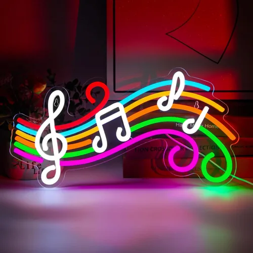 Letrero de neón de música, regulable, nota musical, luz LED de neón para dormitorio, decoración de pared, estudio de música, fiesta, cumpleaños,