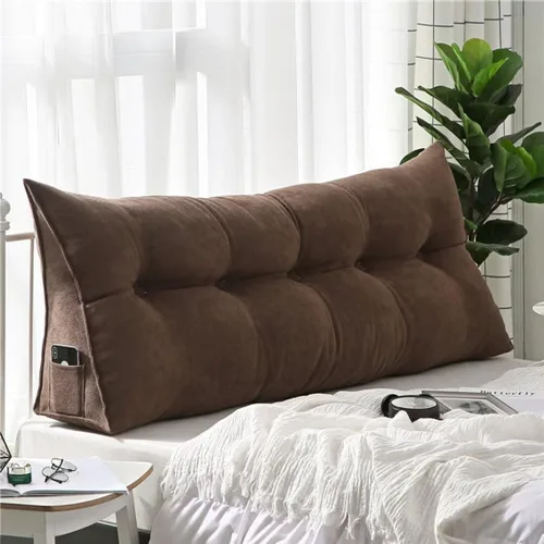 Miniatura 15 de Almohada triangular de lectura para reposo en cama, cojín grande para cabecero, respaldo largo, almohada de cuña con funda extraíble y dos bolsillos