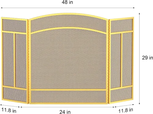Miniatura 5 de Pantalla para chimenea Fire Beauty de 3 paneles, hierro forjado, 122 cm (L) x 74 cm (H), cubierta protectora contra chispas (Dorado Pulverulento)