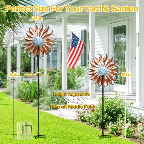 Miniatura 4 de LimeHill Molinillos de viento grandes de metal para exteriores para patio y jardín, esculturas de viento cinéticas y molinillos con estaca
