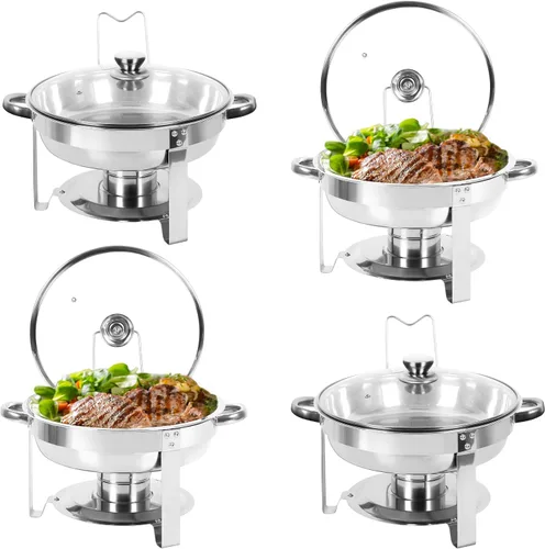 Miniatura 23 de IMACONE Juego de Bandejas Calentadoras de Buffet 4 Piezas, 5QT Redondas de Acero Inoxidable con Tapa de Vidrio para Catering, Conjuntos