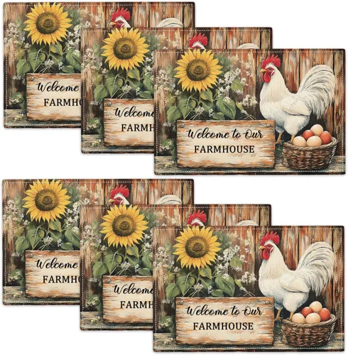 Miniatura 24 de Juego de 6 manteles individuales de girasol de granja, manteles individuales agradecidos bendecidos, manteles individuales rústicos de abeja