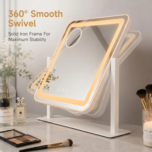 Miniatura 4 de Espejo de maquillaje iluminado, espejo de tocador con luces, aumento de 10X, regalos para mujeres, 3 modos de iluminación de color, control táctil