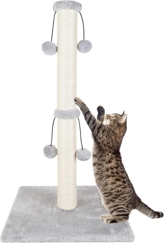 Dimaka Poste rascador para gatos de 34 pulgadas, Poste rascador para gatos, Rascador para gatos grandes con pelota de juguete tentadora, Sisal Gris