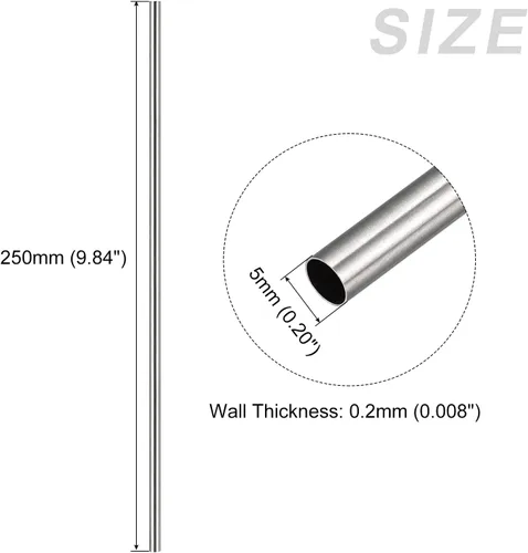 Miniatura 2 de METALLIXITY Tubo de acero inoxidable 304 (0.197 in de diámetro x 0.008 in de profundidad x 9.843 in de largo), tubo recto - para muebles del hogar