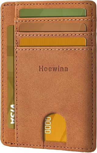 Miniatura 22 de Hoewina Cartera delgada para hombre, bolsillo frontal minimalista con bloqueo RFID, billetera de cuero delgada para tarjetas de viaje, regalos