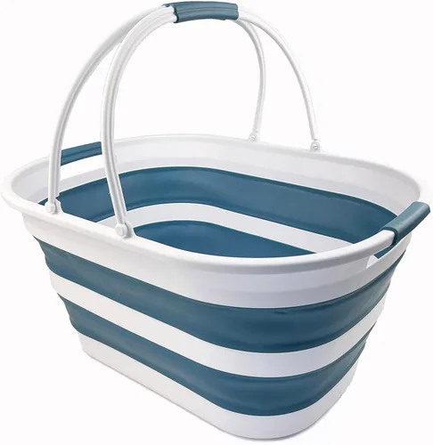 Miniatura 9 de SAMMART Cesta plegable de plástico para la ropa sucia de 38 litros (10 galones), contenedor de almacenamiento plegable, tina de lavado portátil