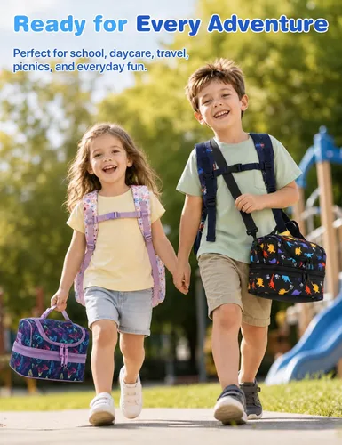 Miniatura 7 de VASCHY - Lonchera para niños, bolsas de almuerzo aisladas de dos compartimentos para niños y niñas con correa para el hombro para la escuela
