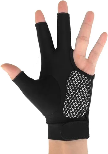 Miniatura 6 de Tbest Biljart Handschoenen, guante de billar para mano izquierda, 4 colores para adultos, 3 dedos, guante de billar para hombres y mujeres (negro L)