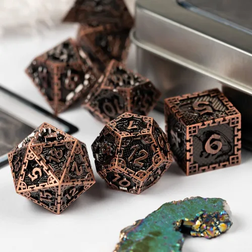 Miniatura 4 de UDIXI Juego de dados de metal de 7 troqueles, juego de dados poliédricos DND para juegos de rol y otros juegos de mesa (cobre antiguo)