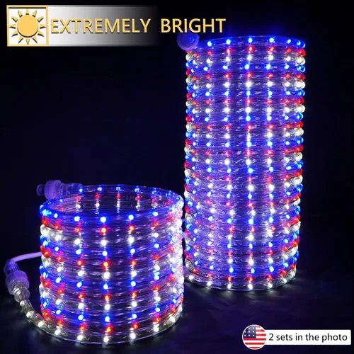Miniatura 4 de Peng Lights - Tira de luces LED patrióticas conectables, flexible, impermeable, el color favorito de Estados Unidos, rojo, blanco y azul (100 pies)