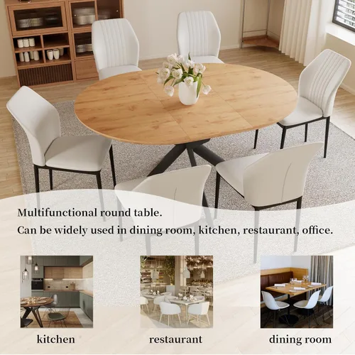 Miniatura 4 de HIPIHOM Juego de mesa de comedor redonda extensible de 43.2"-59.1", mesa de cocina para 4-6 personas con tablero de MDF engrosado resistente a Mesa
